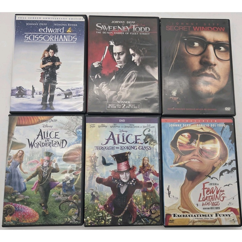 Johnny Depp DVD LOT Scissorhands Chocolate Alice Secret Window Vegas Sweeney
